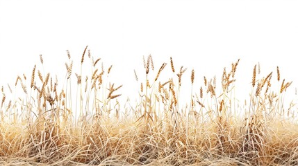 A field of golden wheat with a white background