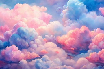 Fototapeta premium Cotton Candy Clouds: Pale pinks and blues reminiscent of fluffy cotton candy clouds, creating a dreamy and whimsical atmosphere. 