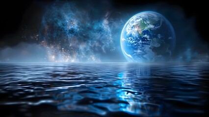Earth sinking in water: D image depicting rising sea levels. Concept Climate Change, Rising Sea Levels, Environmental Impact, Global Warming, Nature Conservation