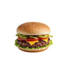 Delicious Small Light double petty healthy grilled burger or chicken burger or hamburger or beef burger cutout on isolated transparent background for Food restaurants	
