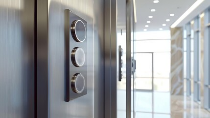 3D rendered image of an elevator button panel handle, used to access different floors in a corporate office, on a white background