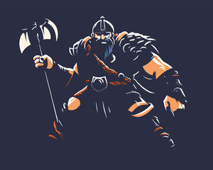 a viking with ax, vector illustration flat 2