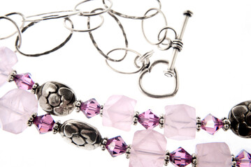 Semi-precious Stones With Sterling Silver Chain And Clasp On Whie Background