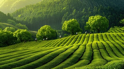 Scenery of the tea plantation in Obuchi Sasaba, Fuji City, Shizuoka Prefecture.