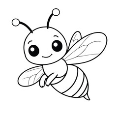 Adorable bee drawing for kids colouring page.eps