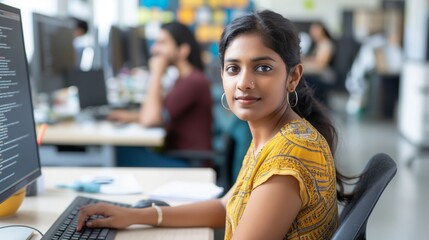 Indian Female Software Developer at Work