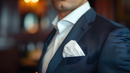 Elegant Gentleman in Fashionable Suit with White Pocket Square at Exclusive Occasion. Concept Fashion Photography, Elegant Style, Men's Fashion, Formal Attire, Exclusive Events