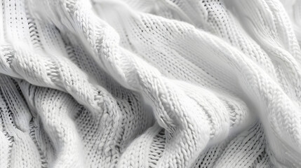White natural texture of knitted wool textile material background. White cotton fabric woven canvas texture. Generative AI.