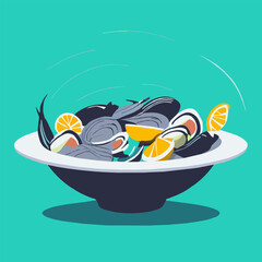 plato de mariscos en mesa navidea, vector illustration flat 2