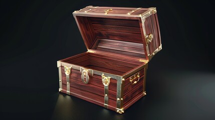 Mysterious Treasure Chest: Detailed illustration of a wooden chest with gold accents, perfect for gaming and fantasy themes