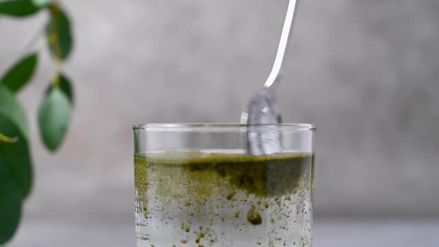 Moringa Matcha Wheatgrass Green Powder drink. Food supplement, healthy food lifesyle