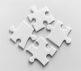 Obraz premium White puzzle pieces arranged on a table, perfectly isolated on a white background. 