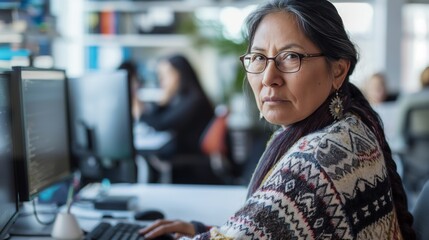 Focused Woman in a Modern Office
