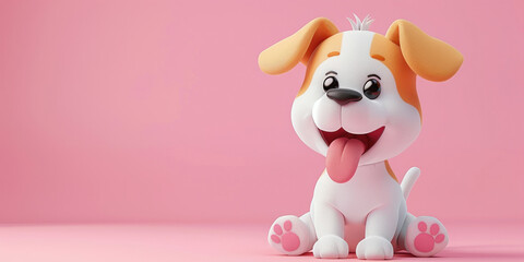 Cute cartoon dog on pink background in 3d illustration with socialist theme