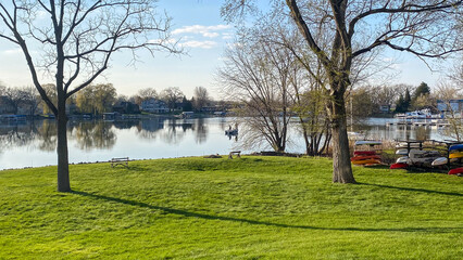 Fishing on the River Channel in the Spring