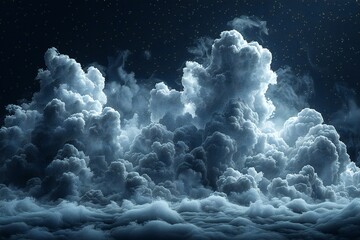 Mystical clouds and stars in the night sky,   rendering
