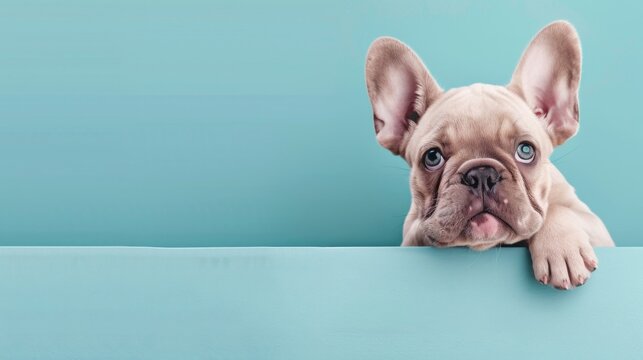 Portrait of bull dog peeping with plain background