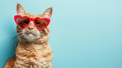 Funny cute cat wearing heart shape sunglasses