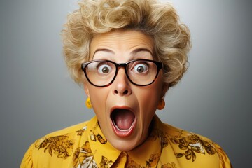 mature woman with surprised face and open mouth