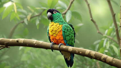 Obraz premium A bright green parrot with blue and yellow feathers