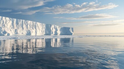 Impact of Global Warming on Tabular Icebergs: Melting Due to Climate Change. Concept Climate Change, Melting Icebergs, Impact of Global Warming, Tabular Icebergs, Environmental Consequences