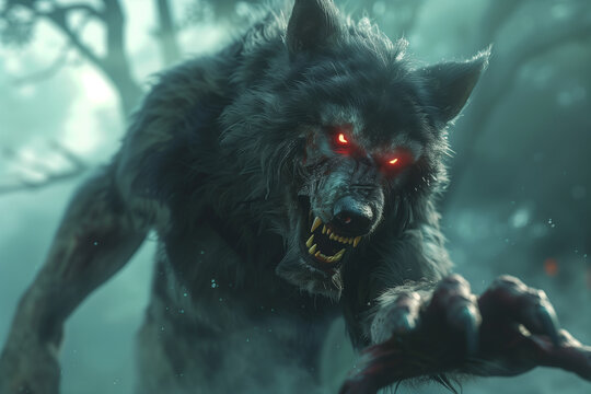 A werewolf with red eyes