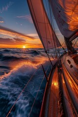 Sailing ship in sea with water splash