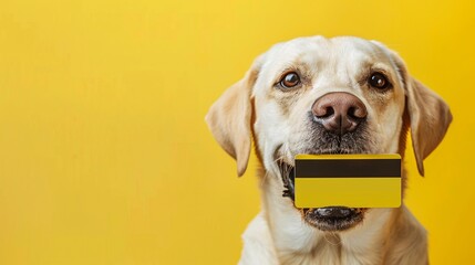 dog with credit card on isolated background