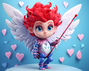 cartoonish 3d illustration visualize mythical cute cupid, love for valentine's day and wedding ceremony.