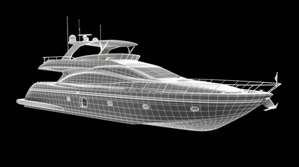 3D model of luxury yacht with plain background.