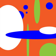 Decorative seamless pattern in doodle style. Circles and ellipses, randomly arranged in different sizes in blue, orange, green and white colors. Texture for decoration and printing.