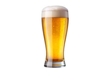 Isolated Glass of Beer: A filled beer glass isolated on a transparent background, showcasing its golden color and frothy head, great for brewery advertisements and beverage illustrations.
