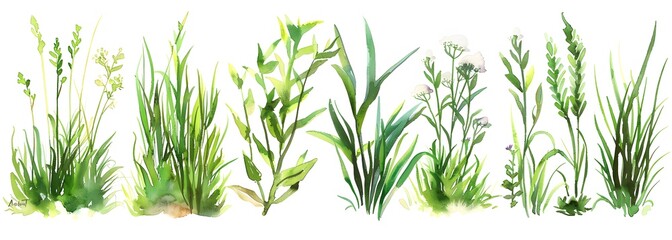 Fototapeta premium watercolor, grass clipart, vector style, white background