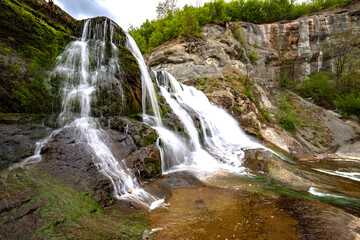 Big beautiful waterfall. Travel in Bulgaria. Hristovski waterfall