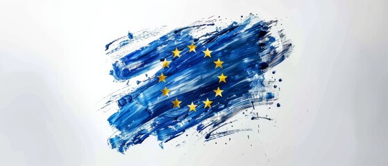 EU Elections 2024 Artistic Expression, Abstract Brush Strokes Painting European Union Flag, Dynamic Symbolism of Democratic Engagement - obrazy, fototapety, plakaty