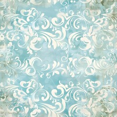 watercolor, light blue damask seamless pattern
