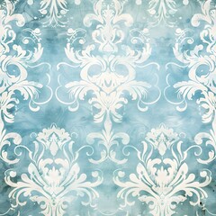 watercolor, light blue damask seamless pattern