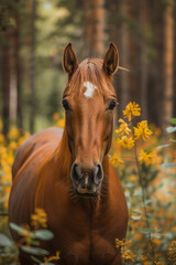 Naklejka premium Horse in the forest scenery