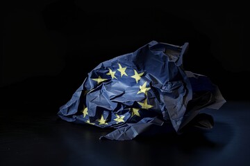 EU Elections 2024 and Political Dissatisfaction, Crumpled European Union Flag Symbolizing Electoral Frustration