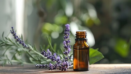 Lavender Essential Oil: A Brown Bottle for Aromatherapy and Natural Remedies. Concept Essential Oils, Aromatherapy, Lavender, Natural Remedies, Brown Bottle
