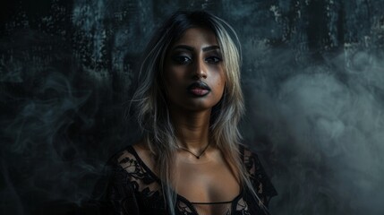 Adult Indian Woman with Blond Straight Hair Goth style Illustration.