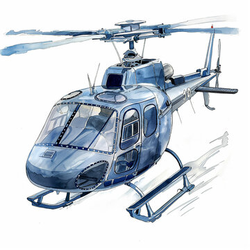 Helicóptero policial em aquarela no fundo branco