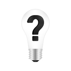Question Mark in Lightbulb. Question and Answer, Brainstorm or Business Solution Concept. Vector Illustration. 