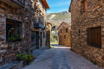 Picturesque stone houses in a mountain village in central Spain, Castilla la Mancha.