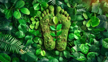 Conceptual artwork of a human footprint made of lush greenery and moss