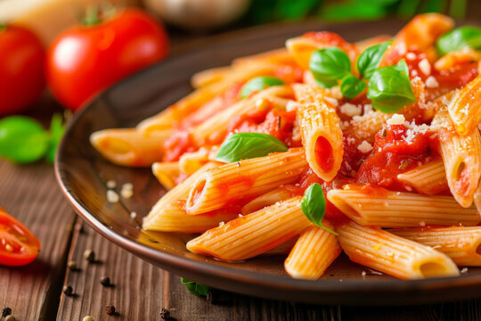 Pene pasta in tomato sauce.