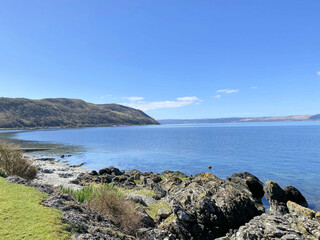 A view of the Isle of Arran in Scotland on a sunny day