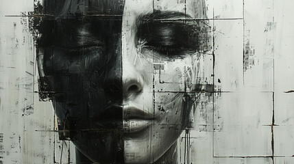 Black and White. Abstract portrait of a woman in monochrome colors. Generative Ai.