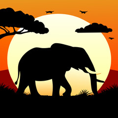 elephant silhouette, vector illustration flat 2
