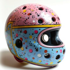 Colorful helmet for motocross on a white background close up